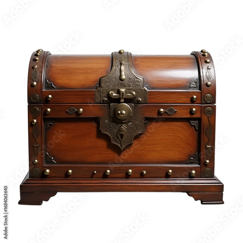 Bronze decorated wooden chest isolated