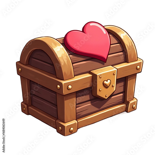 Cartoon heart symbol treasure chest isolated