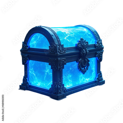 Magical glowing crystal chest isolated