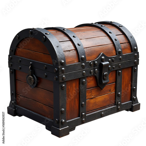 Medieval iron chest isolated on transparent background