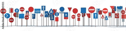 Array of traffic signs on white background