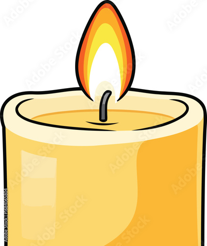 burning yellow candle illustration warm light, peaceful atmosphere, cozy home decor