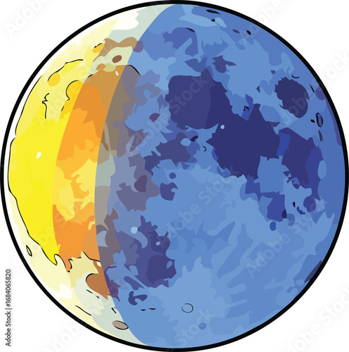 celestial half moon illustration yellow and blue lunar phases design