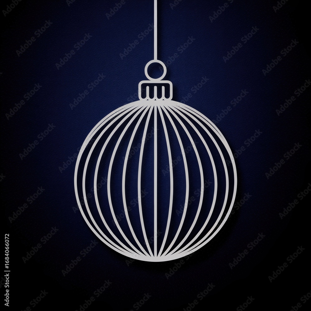 Obraz premium Minimalist Christmas Ball Ornament Outline on Dark Blue Background – Modern Holiday Decoration Vector for Elegant Seasonal Design and Festive Graphics