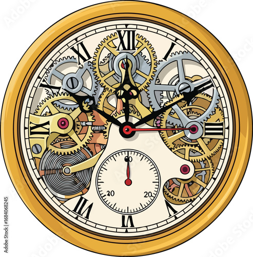 intricate gold pocket watch mechanism detailed gearwork and roman numerals