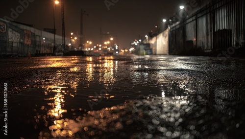 Wallpaper Mural Urban night street scene, wet asphalt, reflected lights Torontodigital.ca