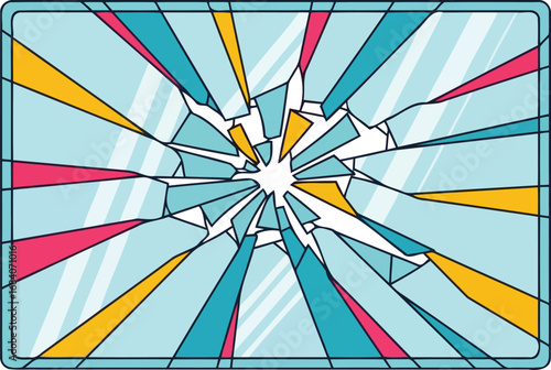 shattered glass panel colorful explosion of broken pieces