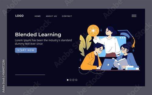 Blended Learning Concept with Engaged Students Illustration