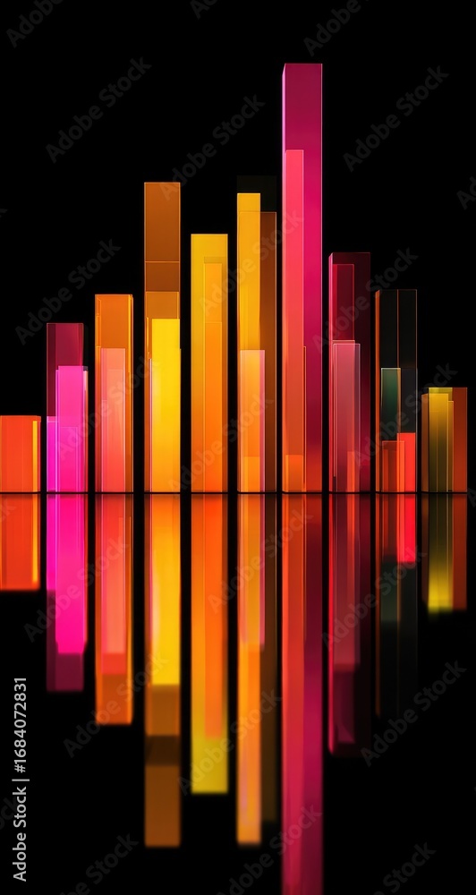 Obraz premium Abstract vertical bars of bright colors, reflected on a dark surface