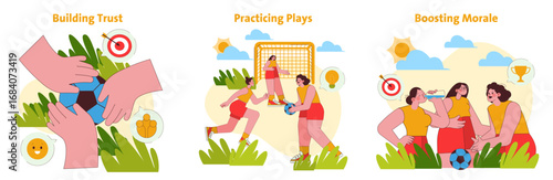 Team Building and Practice Activities Vector Illustration