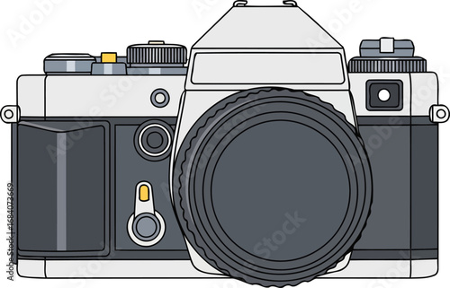 vintage film camera detailed illustration classic photography equipment, retro design