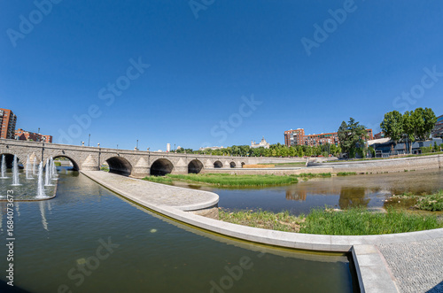 Madrid Rio, urban park in Madrid, Spain on the banks of the Manzanares River