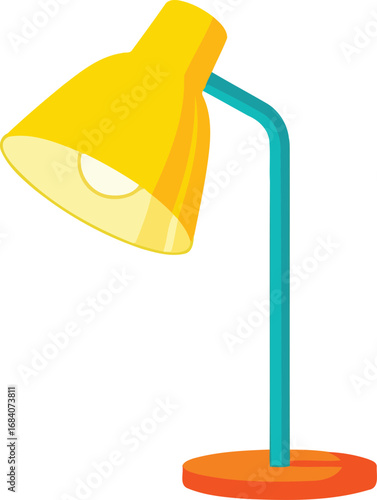 bright yellow desk lamp with teal arm and orange base illuminating workspace design