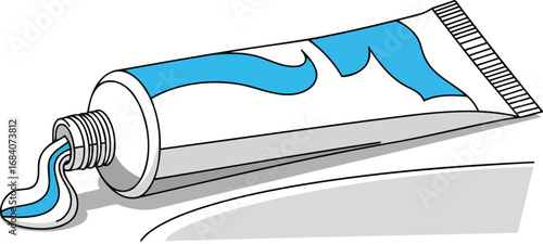 tube of toothpaste with blue stripe squeezed onto surface