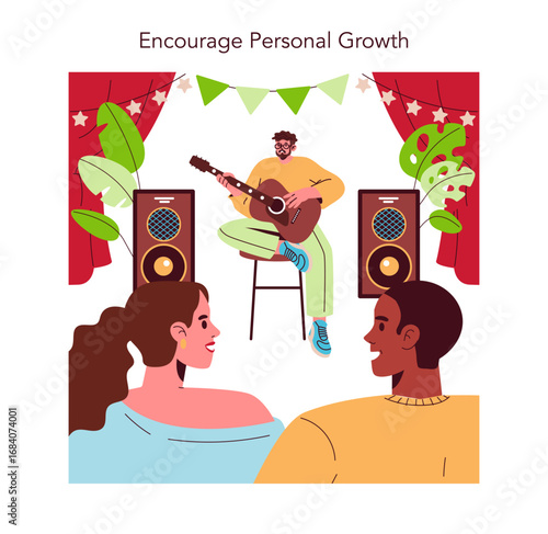 Guitarist Performs at Event in Vector Illustration