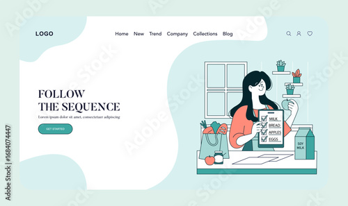 Woman Checking Grocery List in Vector Illustration