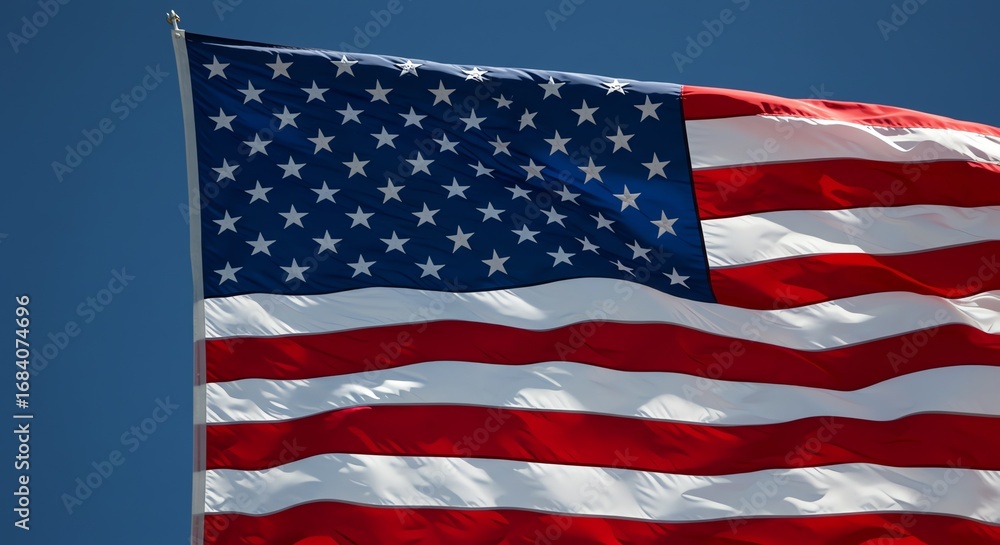Fototapeta premium American flag waving against blue sky