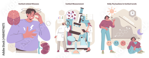 Exploring Cortisol's Impact on Health in Vector Illustrations