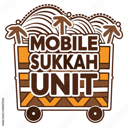 Mobile sukkah unit logo, cartoon style, brown and orange