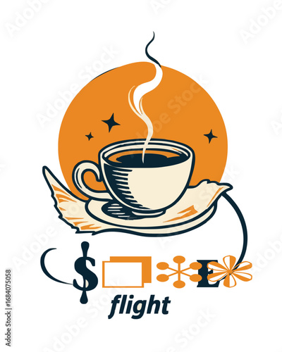 Cup of chai steaming on saucer, illustration, orange Spice flight