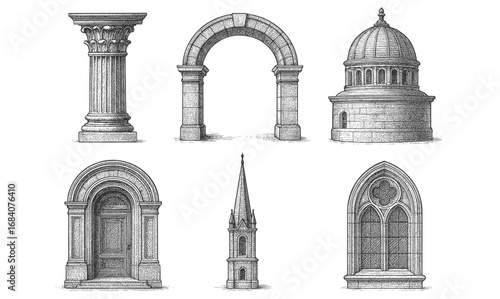 Detailed engravings of classical architectural elements