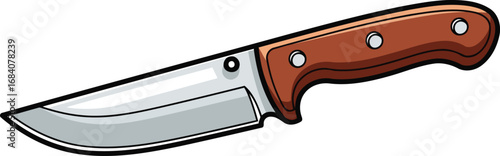 sharp hunting knife with brown wooden handle detailed illustration of a fixed blade hunting knife