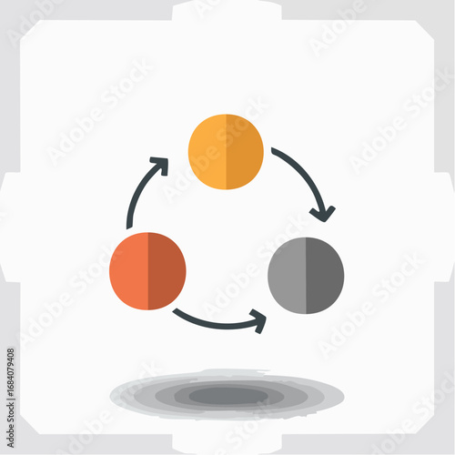 Three-Step Sequence. A sequence of three distinct, abstract geometric shapes (e.g. , a circle, a square, a triangle) connected by simple arrows, showing a clear beginning, middle, and end.
