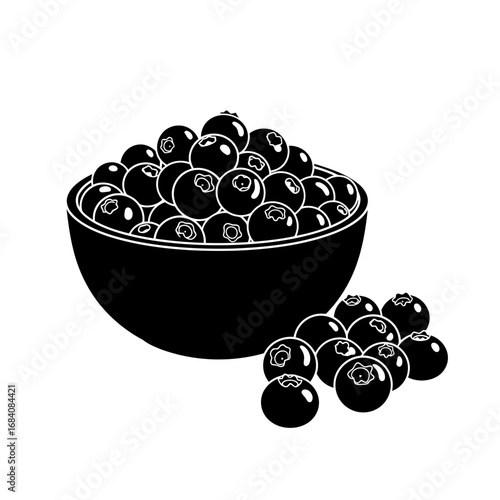 Bowl of blueberries silhouette isolated on white background
