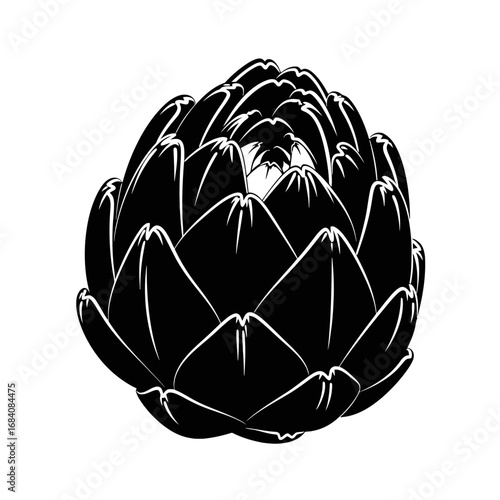 Black silhouette of an artichoke isolated on white background