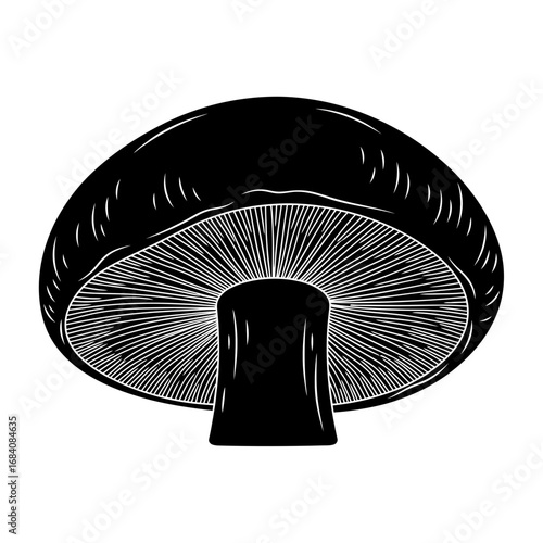 Mushroom silhouette with gills isolated on white background