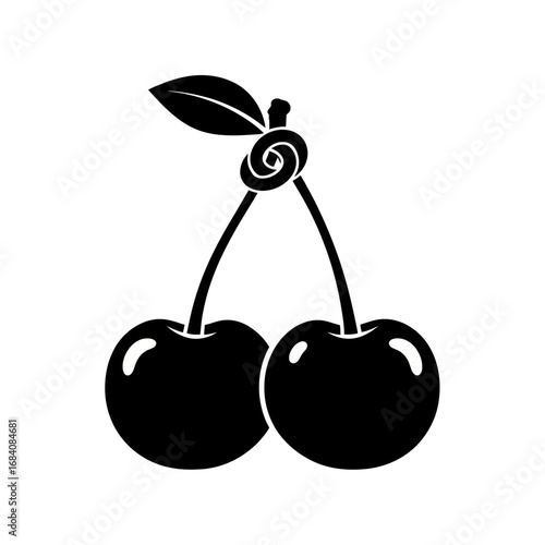 Black cherry silhouette with a leaf isolated on white background