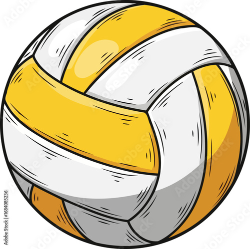 closeup view of a yellow and white volleyball, ready for game action