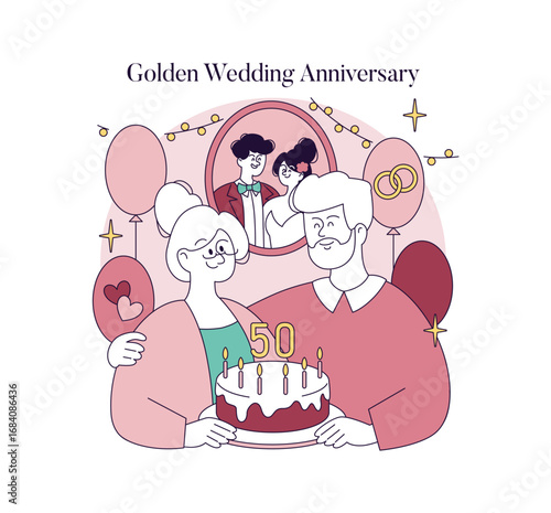Golden Wedding Anniversary Celebration Vector Illustration
