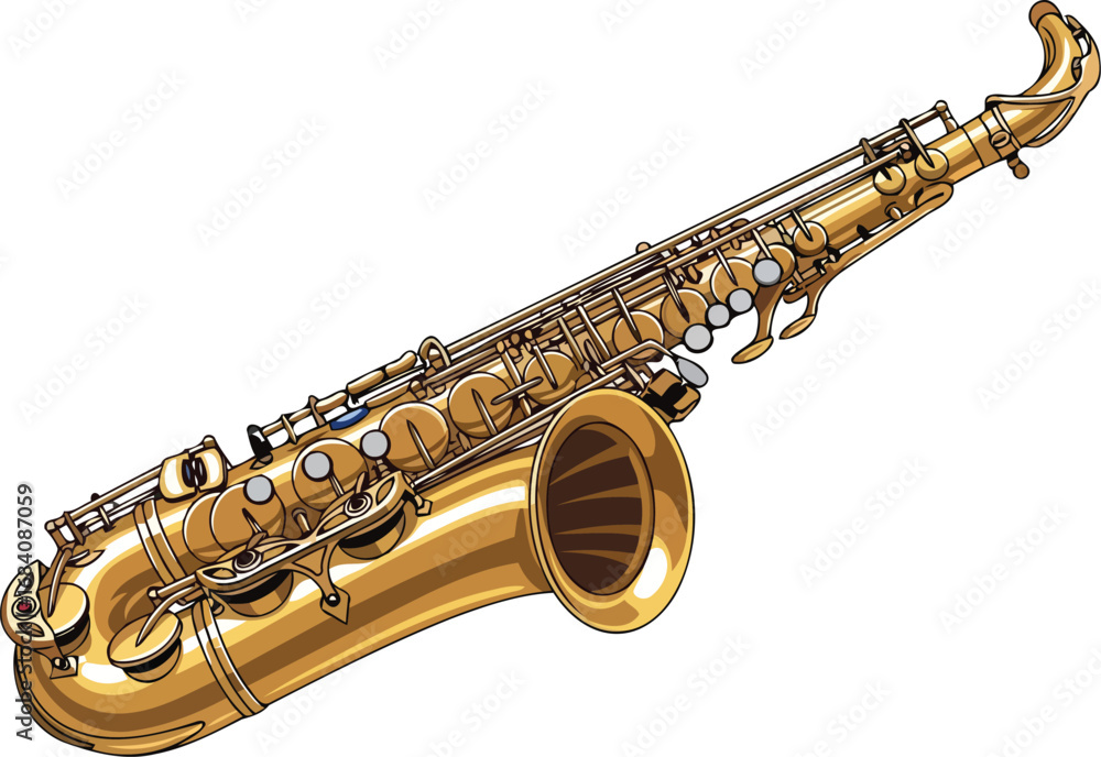 Obraz premium golden alto saxophone detailed musical instrument illustration, jazz music