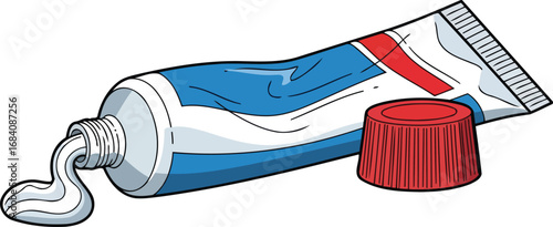 cream tube squeezed out with red cap detailed illustration of a tube of ointment or paste