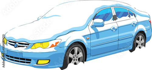 snowcovered blue sedan winter transportation illustration