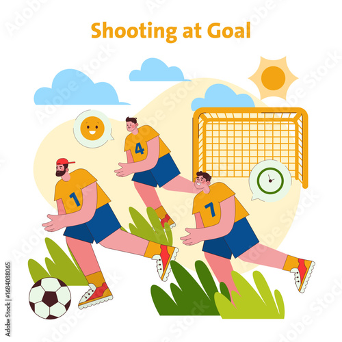 Soccer Players Shooting at Goal Vector Illustration