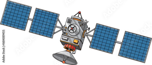 detailed illustration of a communication satellite orbiting earth