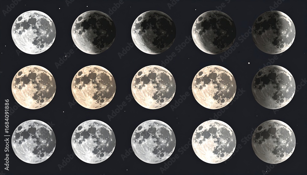 Obraz premium Lunar phases displayed in a grid