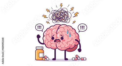 Stressed Brain with Overwhelming Thoughts and Medication