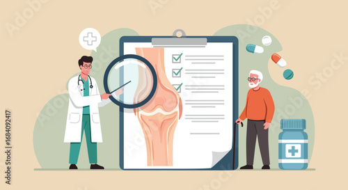 Doctors Discussing Knee X-ray and Treatment Options with Elderly Patient
