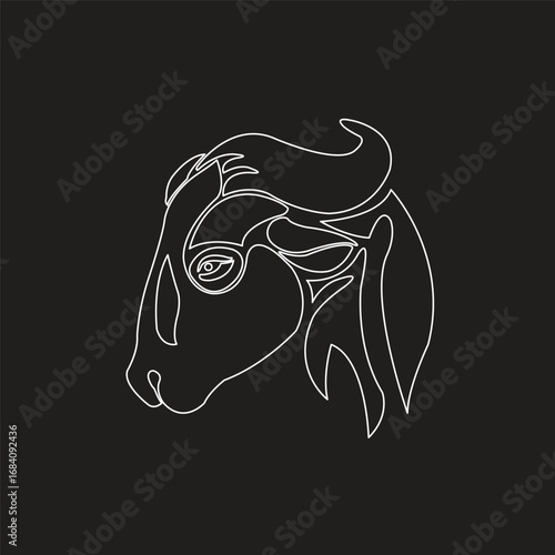
white bison head line art on black background