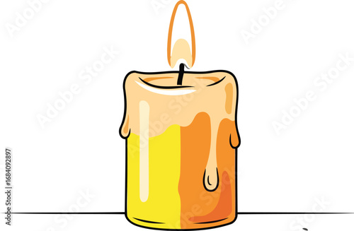 burning yellow and orange candle warm light, cozy ambiance, home decor