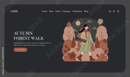 Autumn Forest Walk with Woman in Vector Illustration
