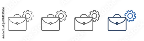 
outline icon set work with briefcase and gear design