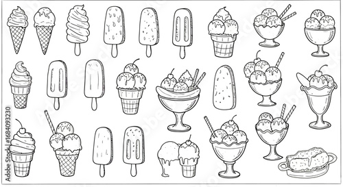 A collection of hand-drawn ice cream illustrations
