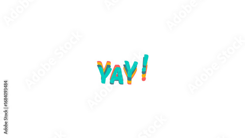 Colorful YAY! text design element. Fun, celebratory graphic with a vibrant layered effect and wave motion style. Static image with a transparent background for easy overlay on projects.