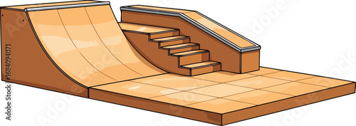 skate park ramp illustration wooden quarterpipe and stairs design