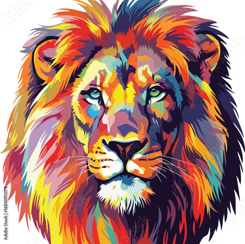 majestic rainbow lion vibrant portrait of a king, colorful mane