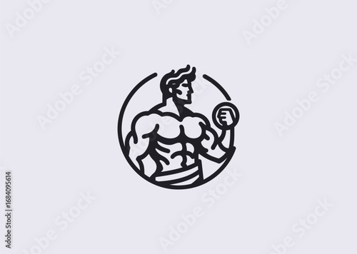 A simple minimalist Hercules line art logo, representing heroic strength, endurance, and legendary Greek mythology